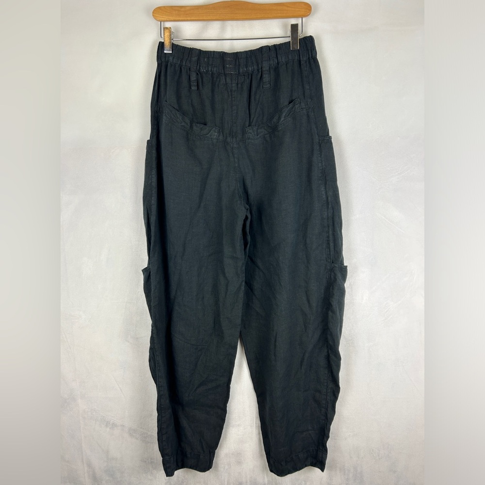 AUREA VITA Linen Oversized Pants Baggy Cargo Black Lagenlook Pocket Women's XS - Picture 2 of 4